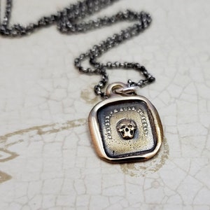 Bronze Skull Necklace Memento Mori - From an Antique wax seal of a skull inscribed &#39;So as you are so once was I&#39; - 107B