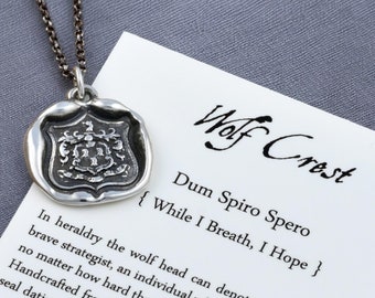 Wolf Crest Wax Seal Necklace in Latin Dum Spiro Spero - While I Breathe I Hope - 198