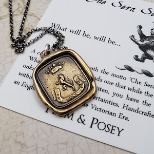 Lion & Crown Pendant - What will be, will be - Bronze Lion Necklace - Wax seal Jewelry 455B