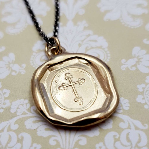 Antique Cross Wax Seal Pendant in Gold Heraldic Cross Etsy
