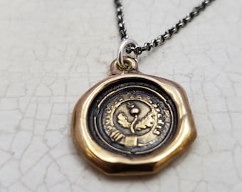 Latin Sweeter after Difficulties Thistle Wax Seal Crest Pendant in Bronze - 261B