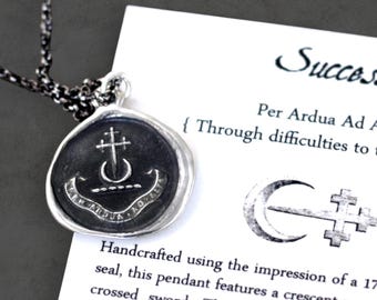 Through difficulties to the heights Latin Wax Seal Necklace - No Pain No Gain Success Necklace - 230