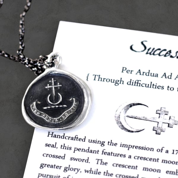 Through difficulties to the heights Latin Wax Seal Necklace - No Pain No Gain Success Necklace - 230