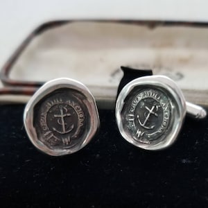 Anchored Cross Cufflinks - from Antique wax seal with Latin Motto - Anchor Cufflinks - Christian Cufflinks - Anchor Jewelry - 225CUFFL