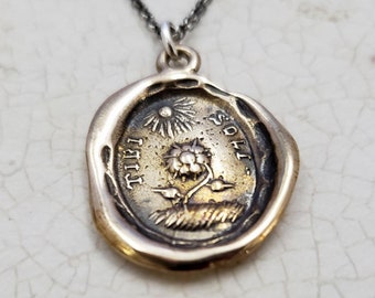 Sunflower necklace from antique wax seal in bronze - 409B