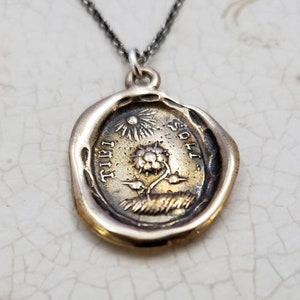 Sunflower necklace from antique wax seal in bronze - 409B