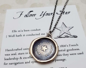 Follow Your Star Necklace - Bronze Antique Wax Seal Necklace - 258B