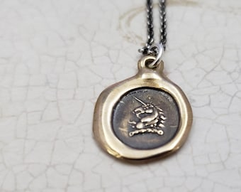 Unicorn Pendant  ion Bronze - Wax seal necklace with unicorn design - Unicorn jewelry from heraldry - 305B