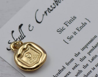 Gold Skull and Crossbones Mini Charm from Antique Wax Seal - Thus the end necklace in Gold vermeil - 246G
