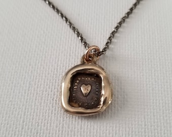 Bronze Heart Necklace - 'My Happiness depends on you' - Wax Seal Necklace in Silver - 327