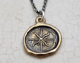Compass Rose Necklace -Medieval Wax Seal Compass Rose pendant in bronze- 112B