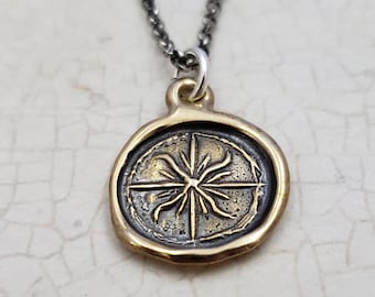 Compass Rose Necklace -Medieval Wax Seal Compass Rose pendant in bronze- 112B