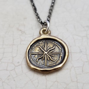 Compass Rose Necklace Medieval Wax Seal Compass Rose pendant in bronze 112B image 1