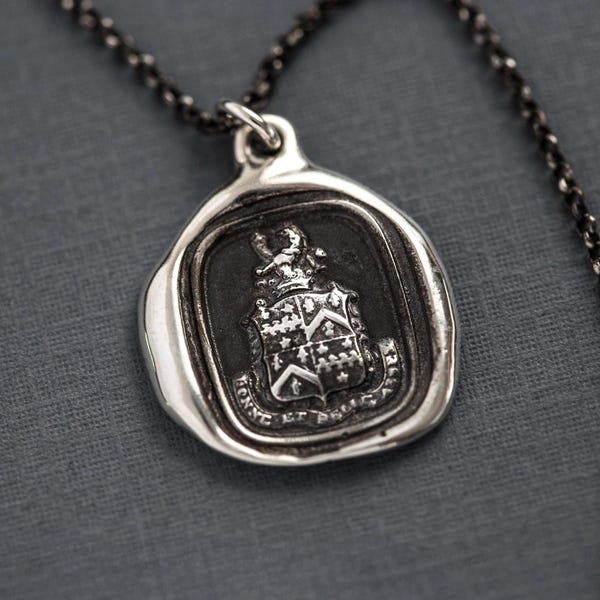 Self Acceptance - Lion Necklace with crest in french 'Good and beautiful enough' - Lion Jewelry - Wax seal Jewelry with meaning - 214