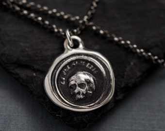 Skull Necklace - A Memento Mori from latin antique wax seal - &#39;Es fui sum eris&#39; which translates &#39;So as you are so once was I&quot; - 247