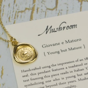 Gold Toadstool Wax Seal Necklace - Young but Mature - Gold Vermeil Mushroom - 150G