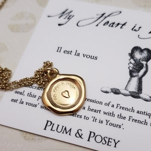 Collier coeur en or et sceau de cire - Collier Mon coeur est à vous en or vermeil - 329 g