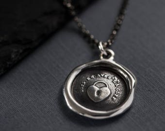 Heart Padlock - Antique Wax Seal Necklace - Key to my Heart Pendant - Heart Lock and Key Lovers Necklace - 126