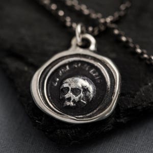 Skull Necklace A Memento Mori from latin antique wax seal 'Es fui sum eris' which translates 'So as you are so once was I 247 image 1