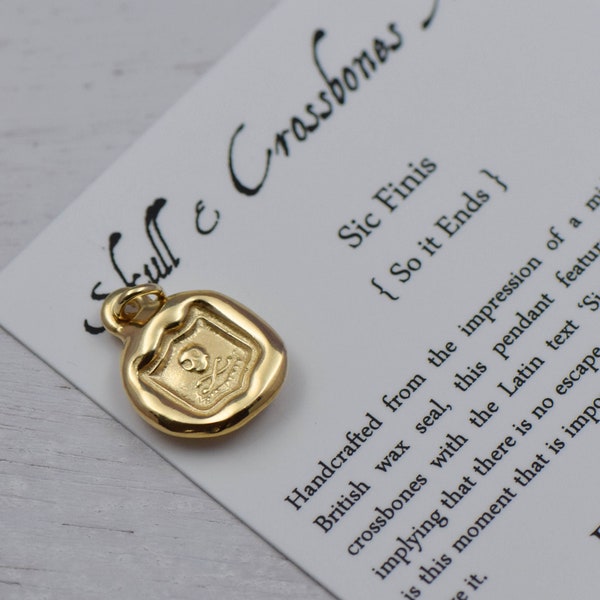 Gold Skull and Crossbones Mini Charm from Antique Wax Seal - Thus the end necklace in Gold vermeil - 246G