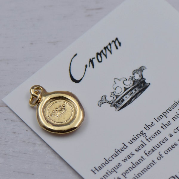 Gold Crown Necklace - Crown Jewelry, Crown Pendant in Gold Vermeil - Wax seal jewelry - 135G