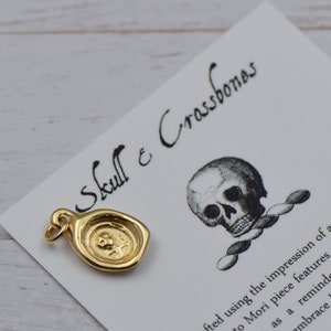 Gold Skull and Crossbones Petite Charm Necklace in Gold Vermeil - Memento Mori - 295G