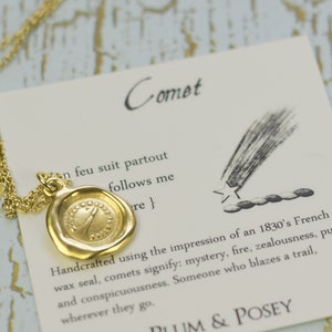 Comet Wax Seal Necklace in Gold Vermeil - My fire follows me everywhere - Comet Jewelry, Comet Pendant - 202G