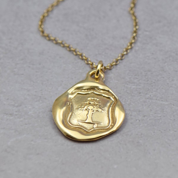 Gold Oak Tree Jewelry - Gold Vermeil Wax Seal Necklace Symbolising Strength, Vitality & Guardianship - Oak Tree Necklace - 165G