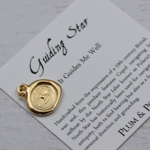 Gold Guiding Star Wax Seal Necklace - Gold Vermeil Cupid Wax Seal Charm Sailing Boat and North Star - It Guides me well - 168G