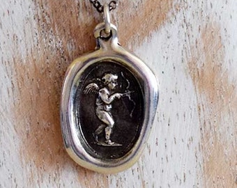 Eros Love Wax Seal Necklace Featuring Cupid - 182