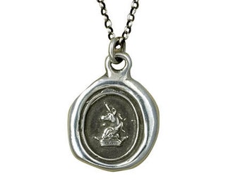 Unicorn & Crown Heraldic Wax Seal Necklace  - Unicorn pendant - Unicorn jewelry from heraldry - 210