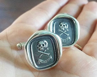 Skull Cufflinks Skull and Crossbones - From an antique Memento Mori Wax Seal with each cuff link featuring 'Death or Glory' - 334CUFFL