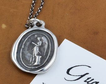 Guardian Angel Wax Seal Necklace - Angel Necklace Guardian Angel Jewelry - 274