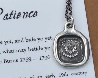 Patience Thistle Necklace - Scottish Wax Seal Jewelry - Bide Your Time Scottish Thistle Jewelry Purpose and Significance - 234