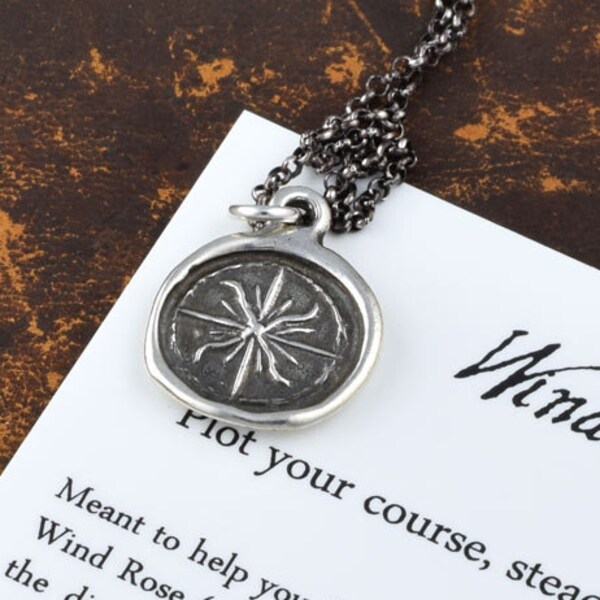 Windrose Compass Wax Seal Pendant from Post Medieval Wax Seal Compass Rose Necklace North Star - 112