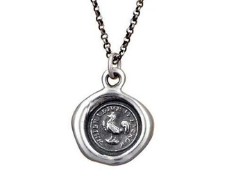 Rooster Wax Seal Necklace - While I live i'll crow Courage, Confidence and Bravery Rooster Jewelry - Rooster Necklace - 179