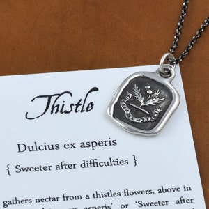 Sweeter after difficulties Thistle necklace wax seal jewelry Dulcius ex asperis Scottish Thistle Jewelry 154 image 2