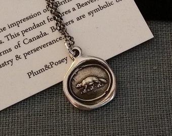 Industry and Perseverance Wax Seal Necklace of a Beaver - 141