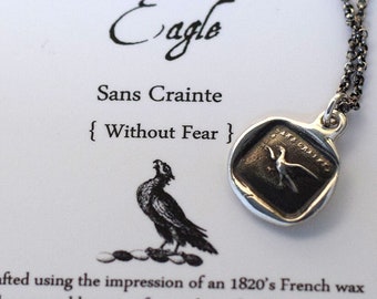 Fearless Eagle Necklace - Eagle wax seal necklace from Antique French Wax Seal - Fearless Necklace - 239