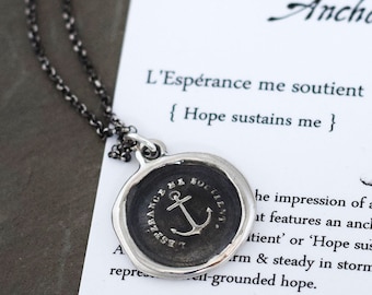 Anchor Wax Seal Necklace - Hope Sustains Me - L'Esperance me soutient - 173