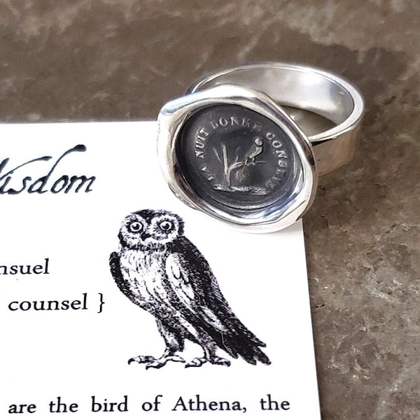 Owl Wax Seal Ring - The night is full of wisdom - 111