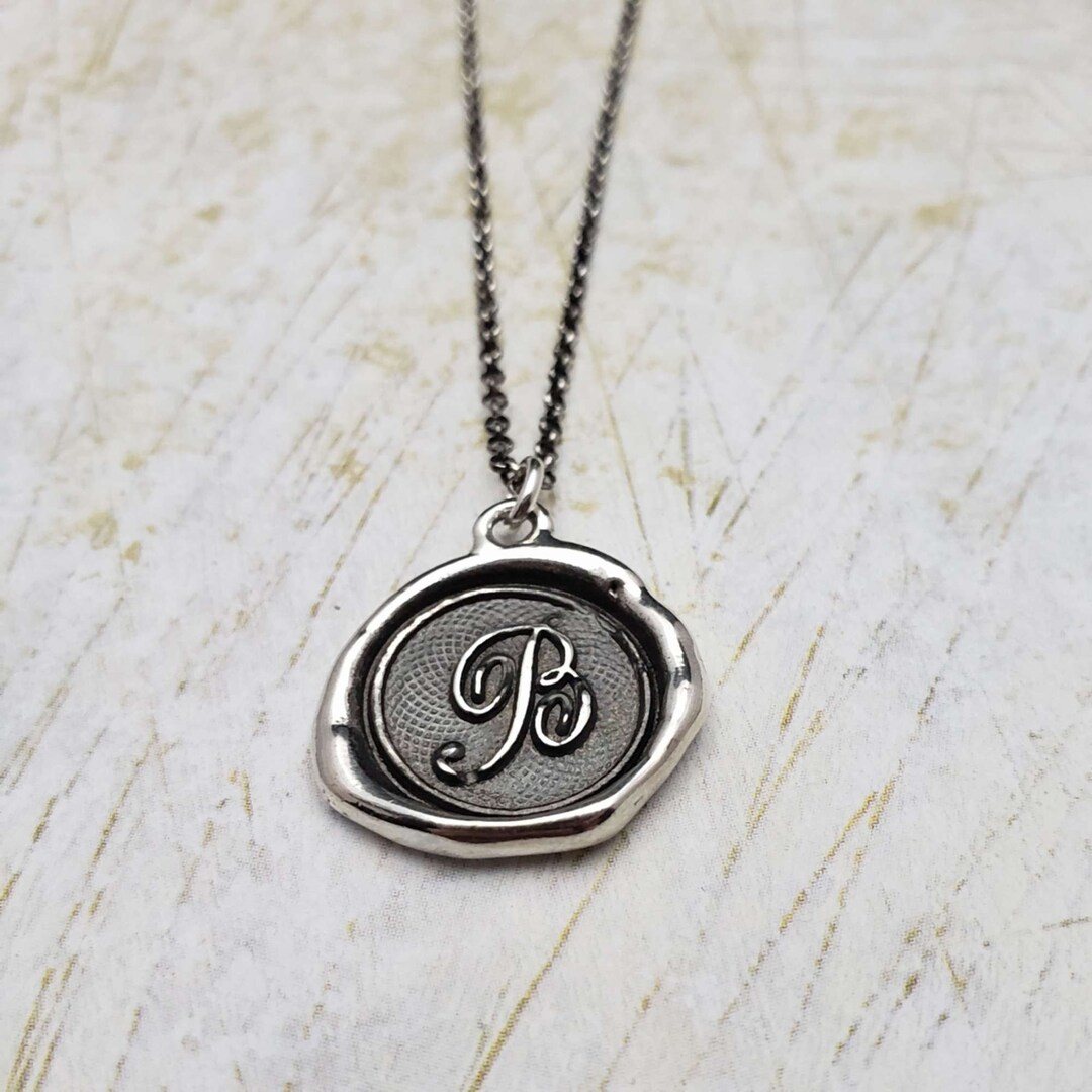 Initial B Necklace Sterling Silver Monogram Wax Seal Pendant Etsy