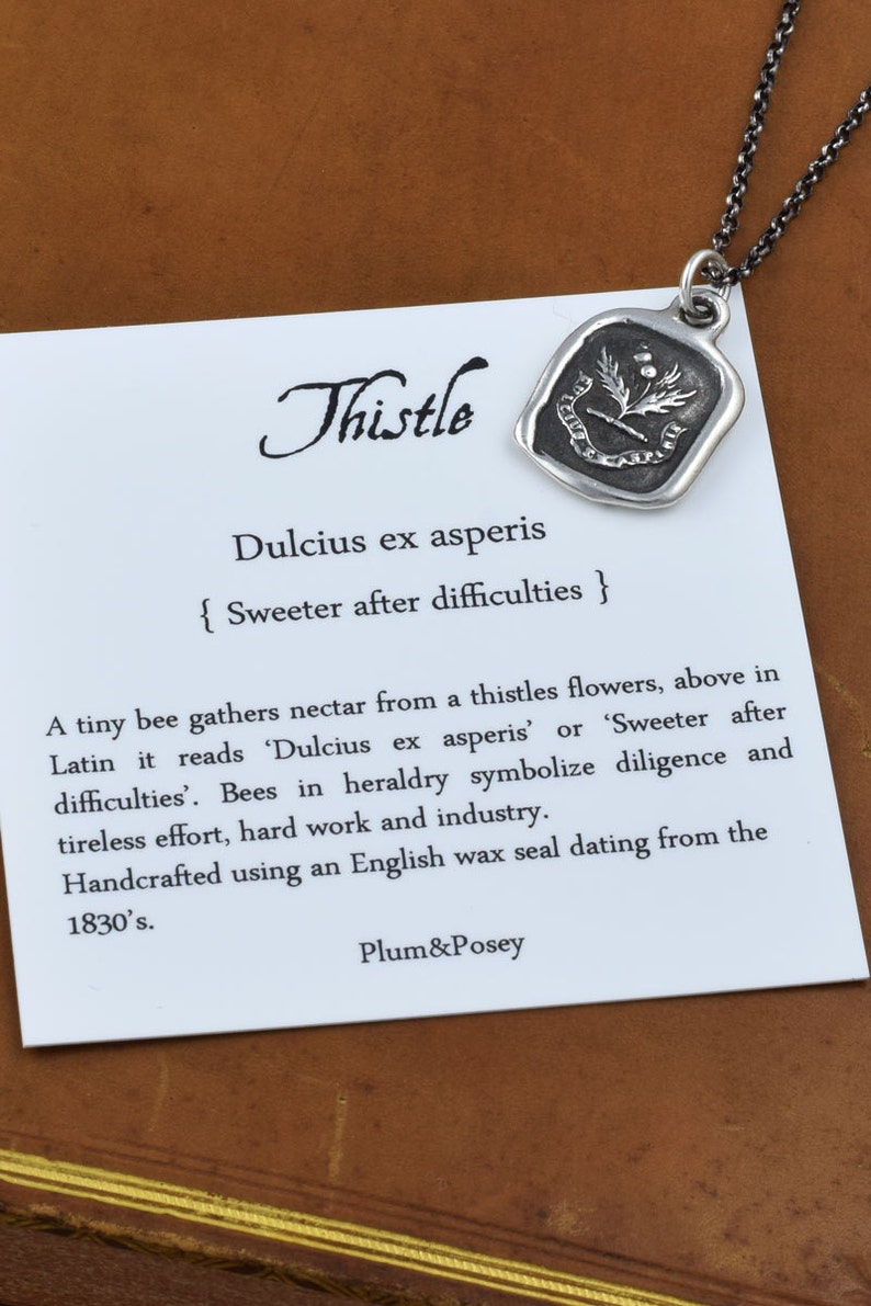 Sweeter after difficulties Thistle necklace wax seal jewelry Dulcius ex asperis Scottish Thistle Jewelry 154 image 2