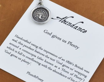 Abundance Wax Seal Charm Necklace - God gives us plenty - Horn of plenty - 285