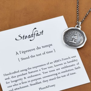 Steadfast - Antique Wax Seal Necklace - Yew Tree Test of time - antique French tree wax seal jewelry - 264