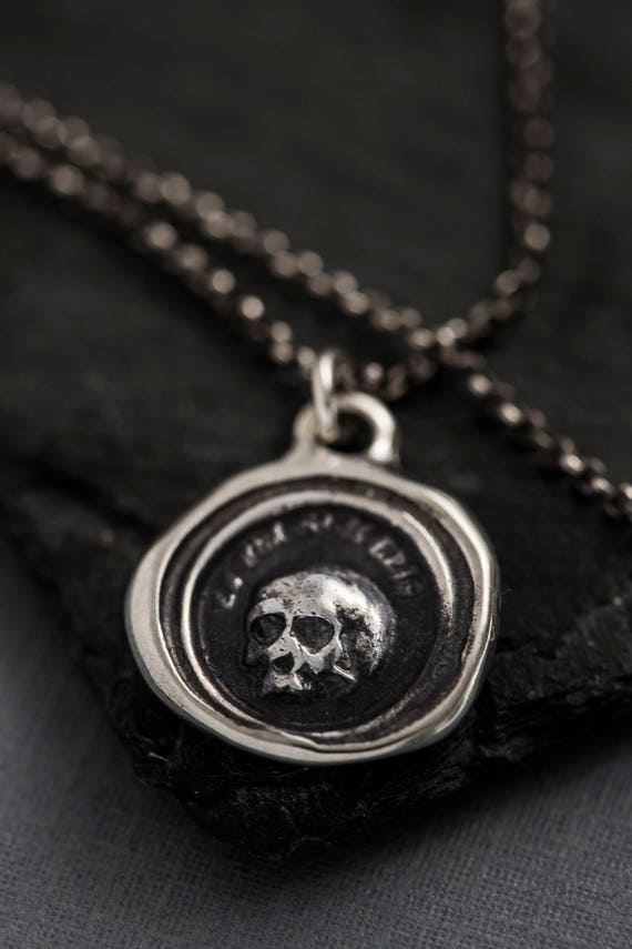 Skull Necklace A Memento Mori From Latin Antique Wax Seal - Etsy