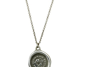 Your Sweetness is my Life - Wax Seal Necklace of a Rose and a Butterfly crafted from an antique French wax seal - 189