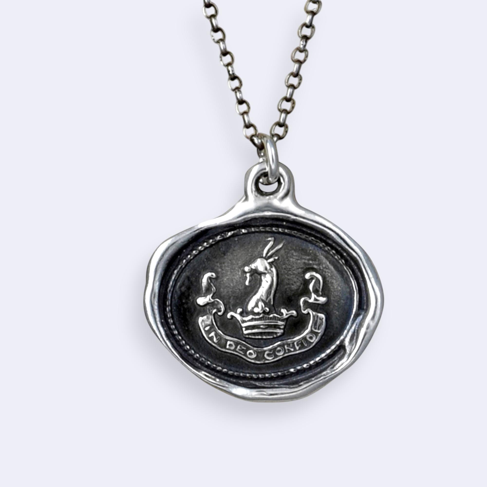 In God I Trust - in Deo Confide - Latin Antique Wax Seal Necklace