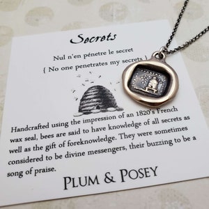 Bronze Secret - Bees and Beehive Wax Seal Necklace from Antique French Seal - No one penetrates my Secrets - 118