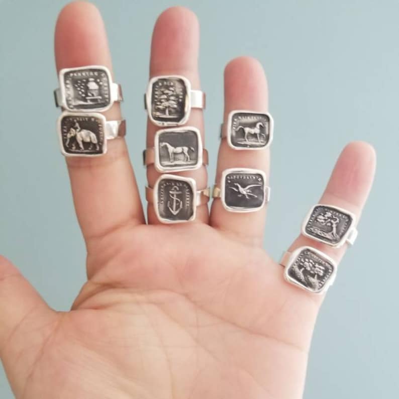 Tortoise and Hare Wax Seal Ring Skinny Stacking Ring 103R | Etsy